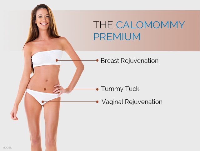 The CaloMommy Premium includes breast rejuventation, tummy tucky, and vaginal rejuventation